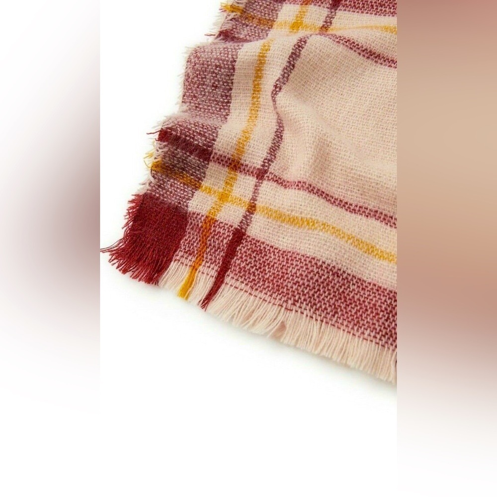 (A8) NWT ZARA Girls Kids‎ Women's Pink Cream Yellow Plaid Scarf Medium M